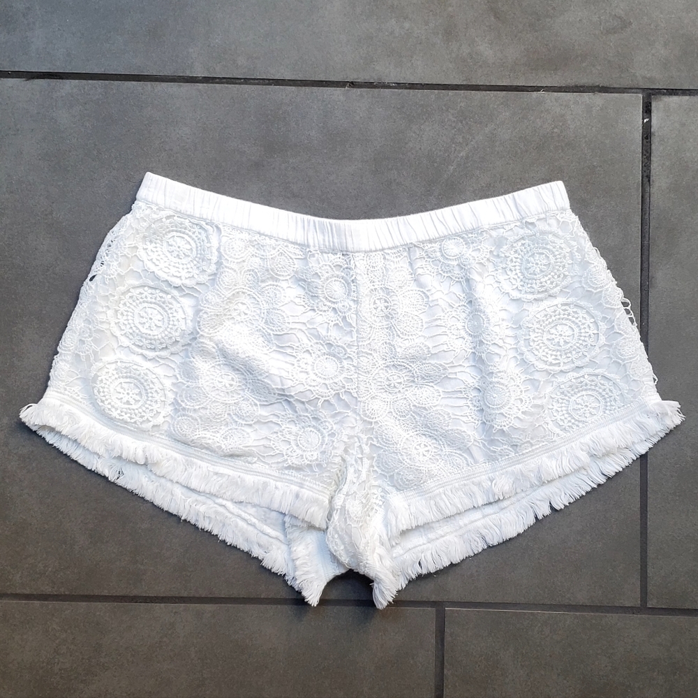aerie White Crochet Fringe Women's Shorts szM